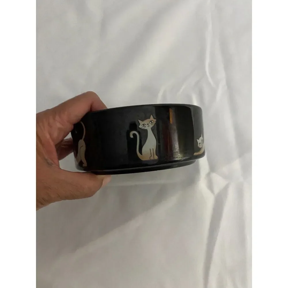 3 Whisker City Ceramic Cat Food Water Bowl Black
